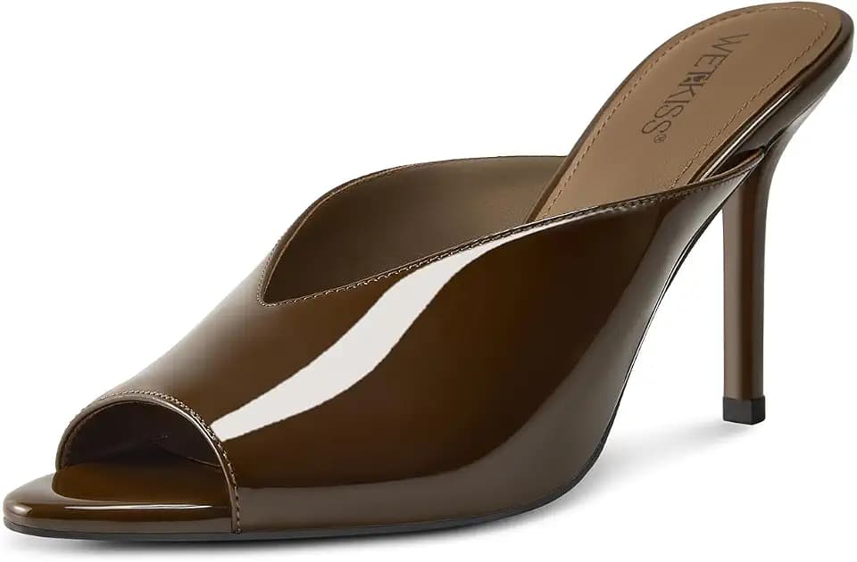 wetkiss Mule Heels Women Stiletto High Heels Peep Toe Slip On Sandals