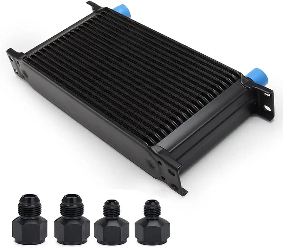 19 Row AN10 10AN Transmission Oil Cooler Kit Stacked Plate With 6AN 8AN Adapter Universal Engine Transmission British Radiator Oil Cooler Condenser Aluminium Alloy Black