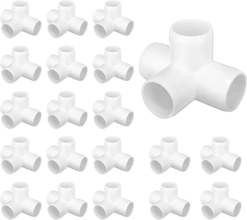 20 Pack 4 Way PVC Fittings 1/2 Inch, Furniture Grade Pipe Elbow Connector, 4 Way Side Outlet Tee Fittings for All DIY PVC Structure and Frames Building Furniture