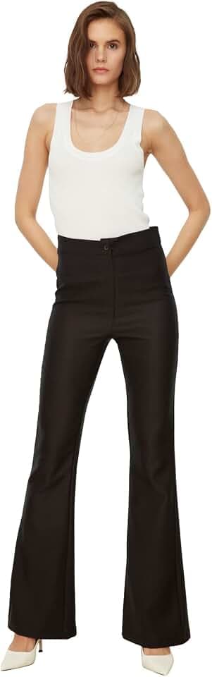 TRENDYOL Damen Schwarze Hohe Taille Spanische Hose Pants