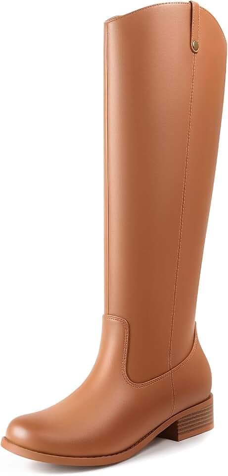 PIZZ ANNU Women's Belle Knee High Boots Chunky Low Block Heel Tall Boots