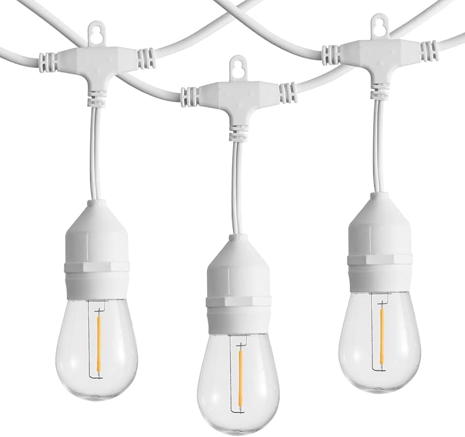 SUNTHIN 50FT White Outdoor String Lights with 16 1W LED Bulbs