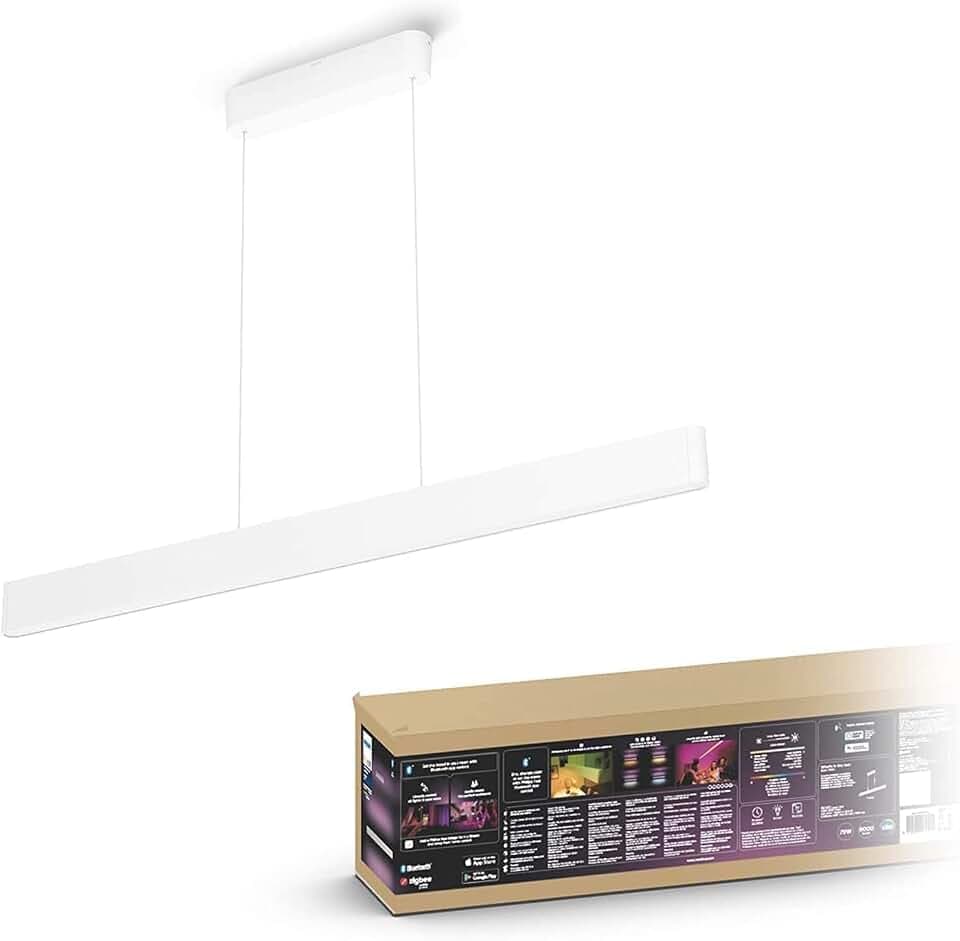 Philips Hue Ensis Pendelleuchte, 5500 lm, Weiß | White & Color Ambiance, 16 Mio. Farben, Dimmbar, Für das Hue Lichtsystem, App- und Sprachsteuerung, Smart Home