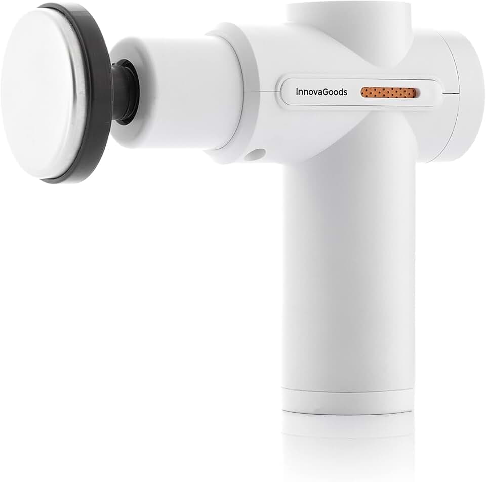 InnovaGoods Elektrisches Massagegerät mit Wärme/Kälte, 6 Geschwindigkeiten, LCD, 6 Köpfe, Wiederaufladbar, Weiß/Schwarz