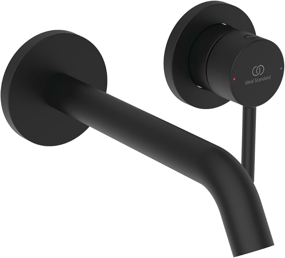 Ideal Standard BD764XG Ceraline Nuovo Wand-Waschtischarmatur Wandmontage, Bad-Wandarmatur mit Auslauf, Mischbatterie Wasserhahn, Wassersparend, Schwarz (Silk Black)