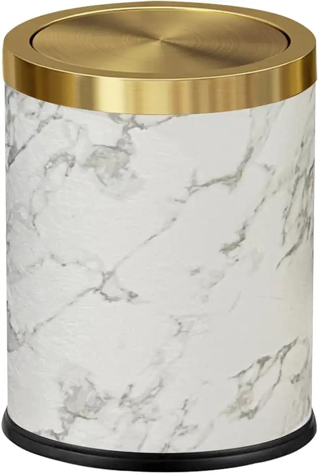 4 Gallon Bathroom Trash Can with Swing Lid, White Marble