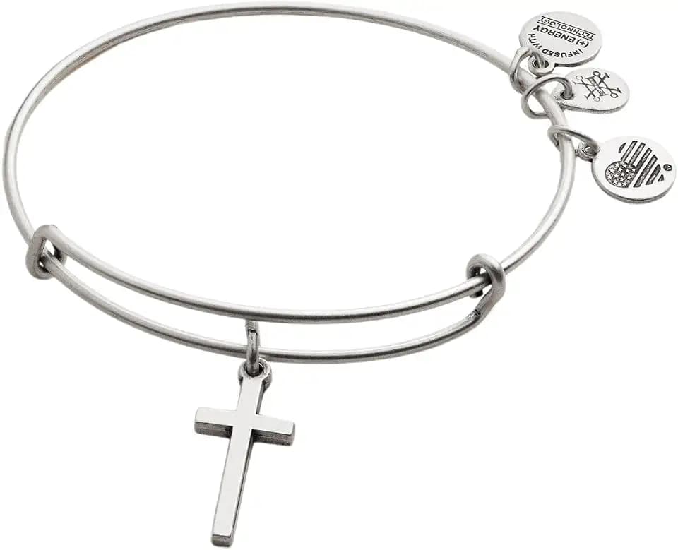 Alex and ANI Divine Guides Expandable Bangle Bracelet for Women, Cross Charm, 2 to 3.5 in