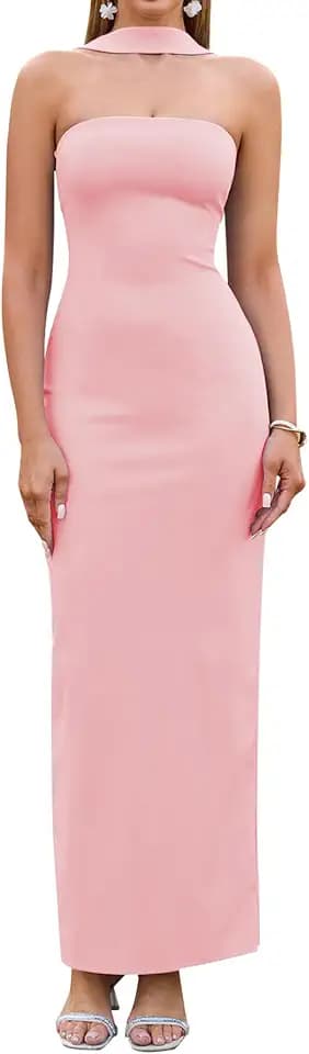 HTZMO Women Formal Wedding Guest Cocktail Fall Bodycon Maxi Dress