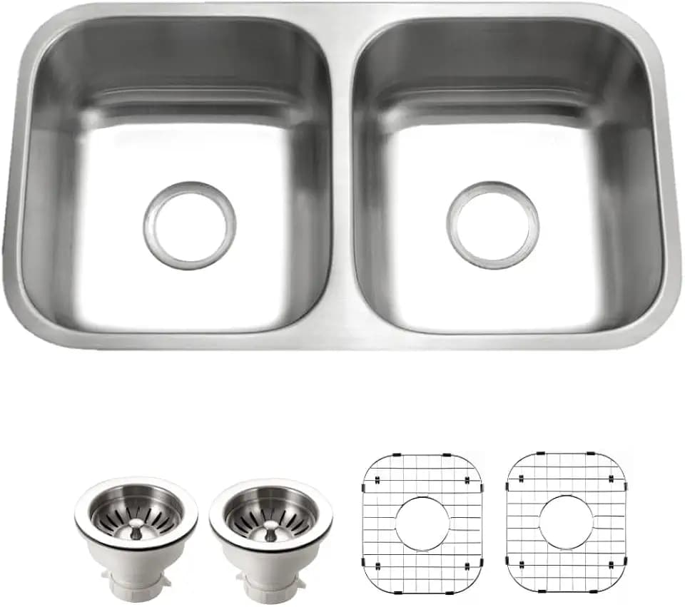 Houzer 31" Stainless Steel Undermount 50/50 Double Bowl Kitchen Sink