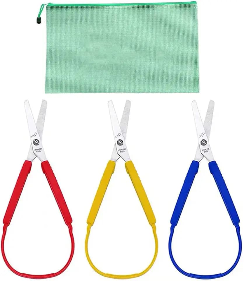 3 Stück Schlaufenschere mit Griff Selbstöffnend Sicherheitsschere Selbstöffnende Schere Geeignet für Kinder Erwachsene für Besondere Bedürfnisse Papierarbeiten Näharbeiten Kunsthandwerk
