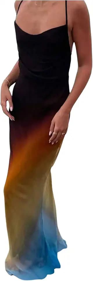 GORGLITTER Women's Ombre Halter Maxi Dresses Party Cocktail Prom Outfits