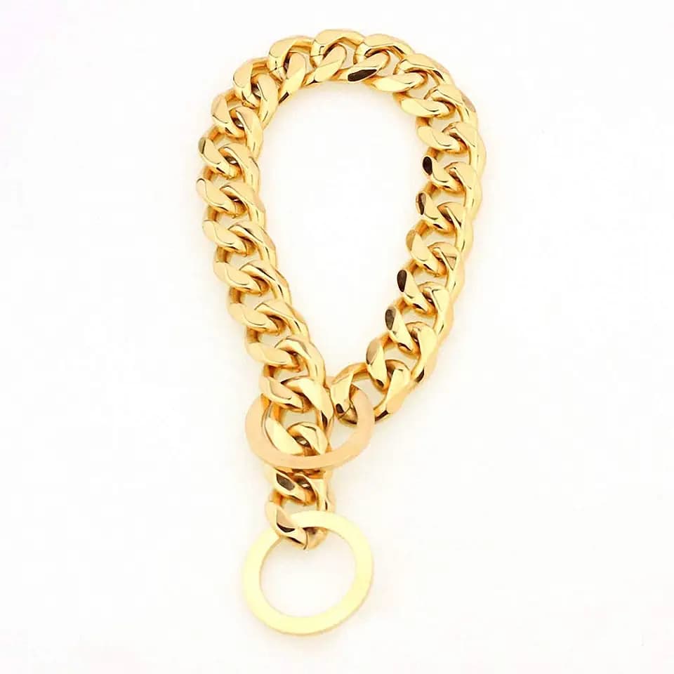 15mm Strong Silver Gold Stainless Steel Slip Dog Collar Metal Training Choke Chain for Large Dogs 20inch