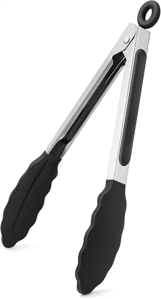WISYOK 18cm Mini Grillzange, Edelstahl-Silikonspitze, Hitzebeständig