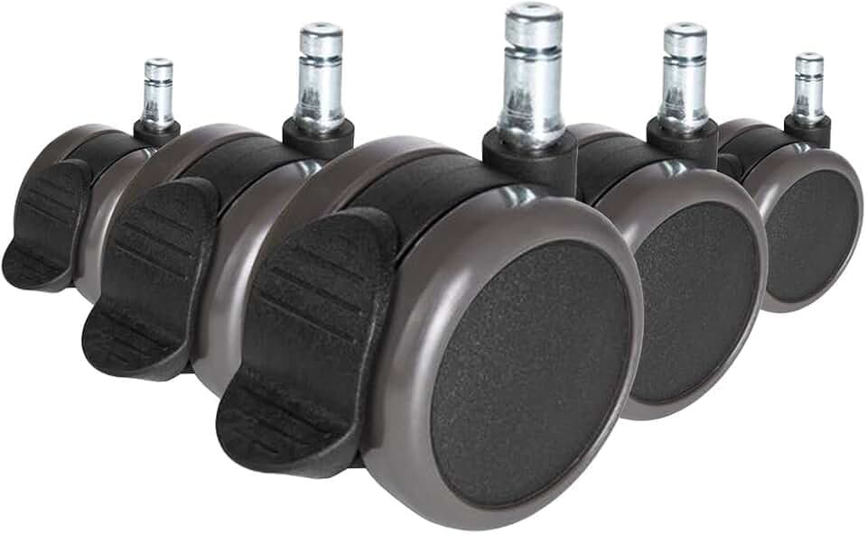 hjh OFFICE 619038 5X Hartbodenrollen mit Feststellbremse 10mm / 65mm Stuhlrollen Bürostuhl für Harte Böden