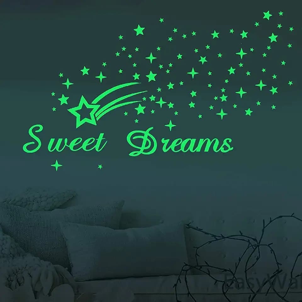 121Pcs Glow in the Dark Ceiling Wall Stickers Stars and Words - Sweet Dreams - Glowing Wall Decor for Kids Nursery Bedroom Living Room
