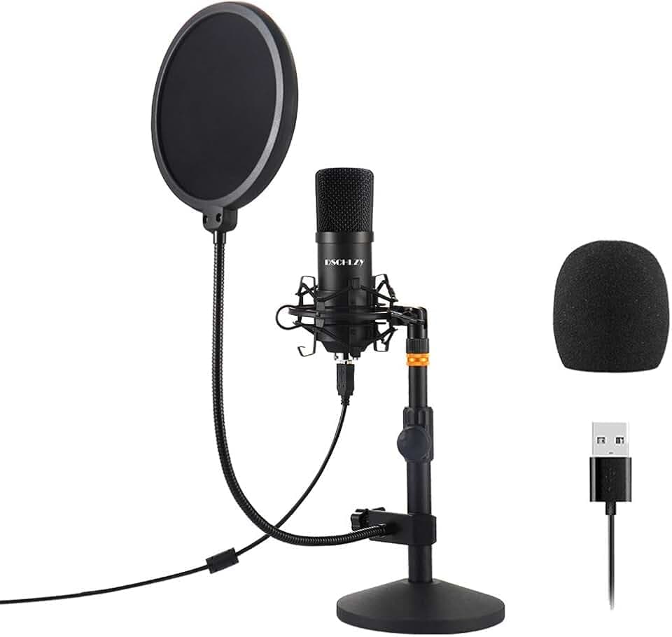 USB Streaming Podcast PC Microphone,Professional Computer Mic 192kHz/24bit Studio Cardioid Condenser Kit with Sound Card Desktop Stand Shock Mount Pop Filter for Skype Youtuber
