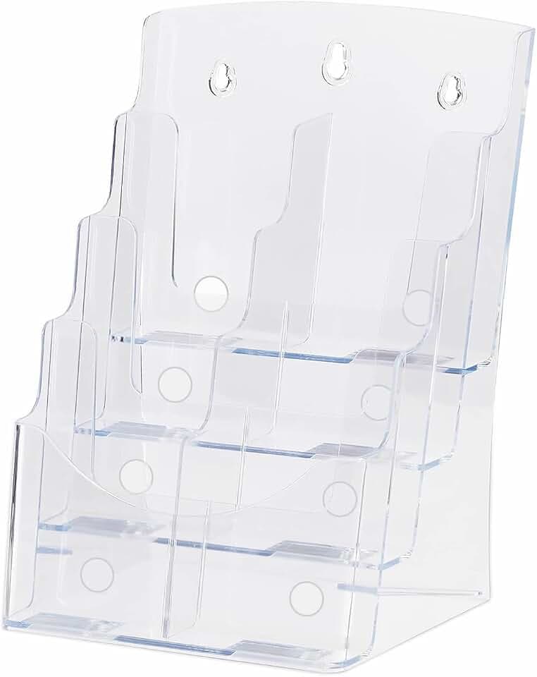 4pcs Prospektständer Acryl DL 8 Fächer 4 Etagen Flyerhalter, Format 1/3 A4 - DIN Lang (DL) - A6, Tischaufsteller / zum Wand Aufhängen, Katalogständer Halter Broschüren Werbung Menüs Karten, TKD8633