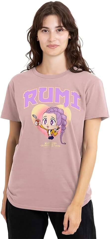 KPop Demon Hunters Damen Kpop Demon Hunters Huntrix Rumi Collegic Ladies T Shirt, Pink T-Shirt (1er Pack)