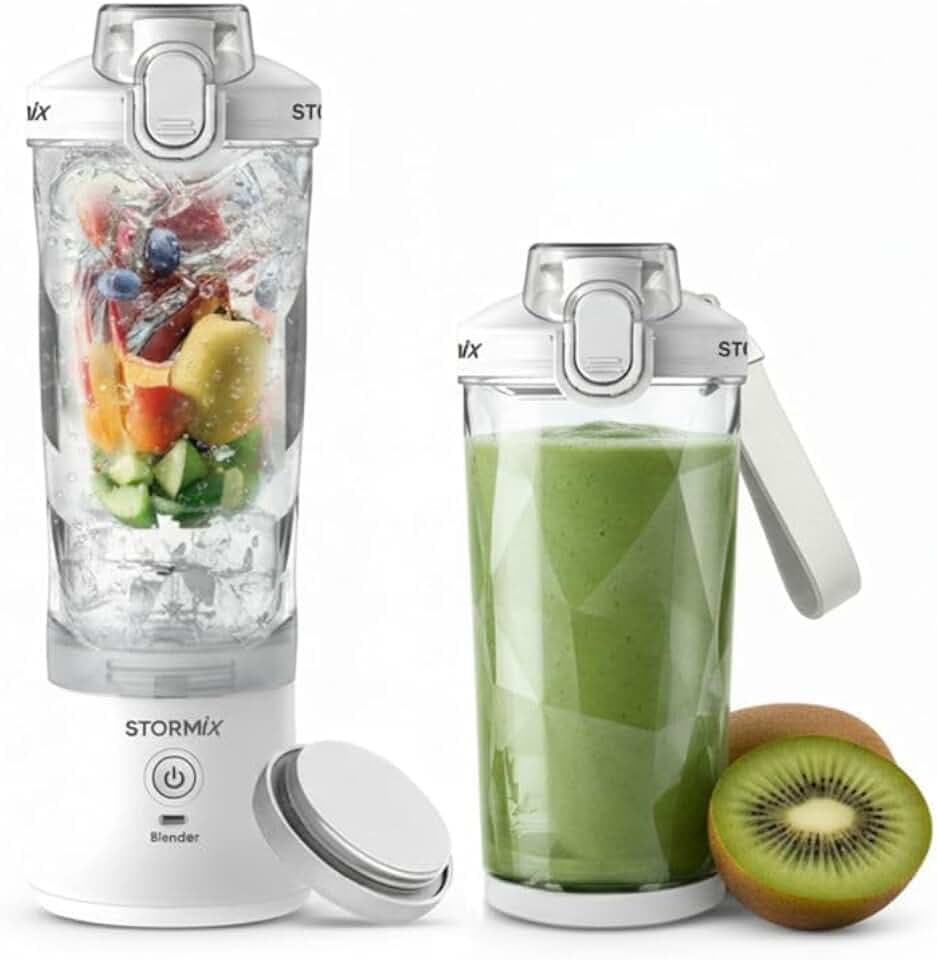STORMIX Blender - Tragbarer, kabelloser Mixer - 6 Edelstahlklingen - 150W - Leistungsstark & schnell - Smoothies, Shaker, Ice Cream - 600ml - USB-C Wiederaufladbar - Selbstreinigung - Elegantes Design