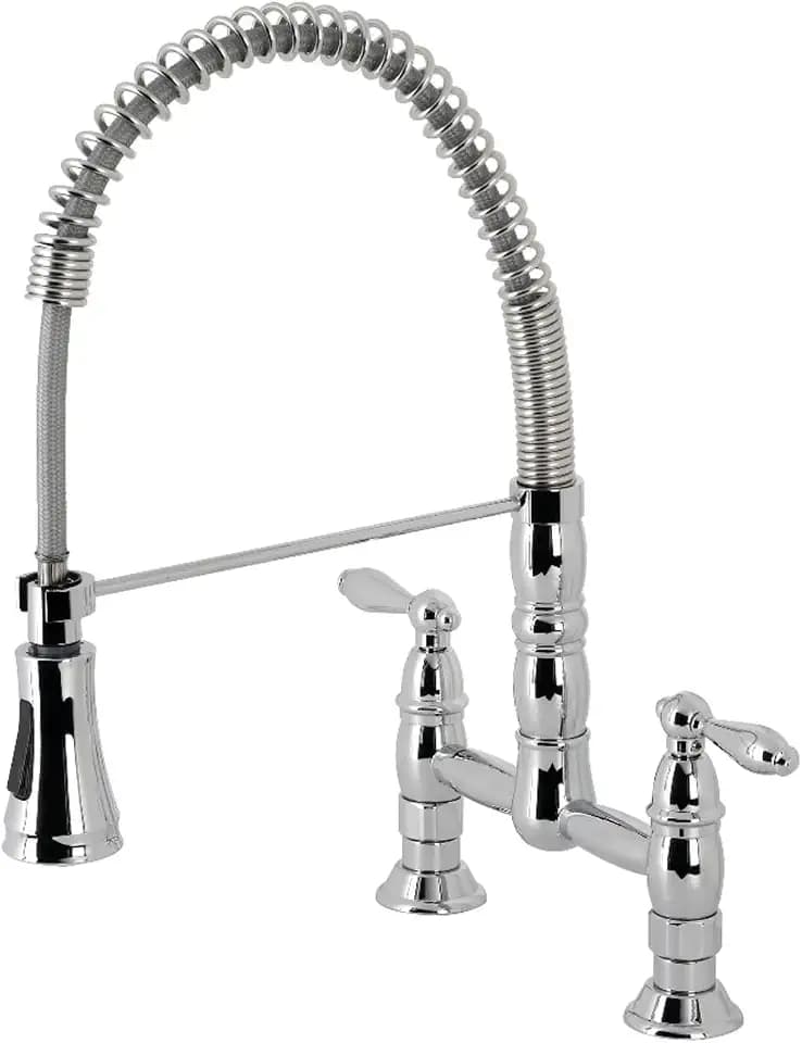 Kingston GS1271AL Pre-Rinse Bridge Kitchen Faucet, Polished Chrome