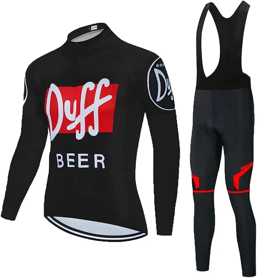 Radtrikot Set Herren Fahrradtrikot, Langarm Set mit 20D-Gel-gepolsterten Langarm Trägerhose Radhose, Atmungsaktiv Elastische Schnell Trocknend Fahrradbekleidung Set für Radfahren MTB