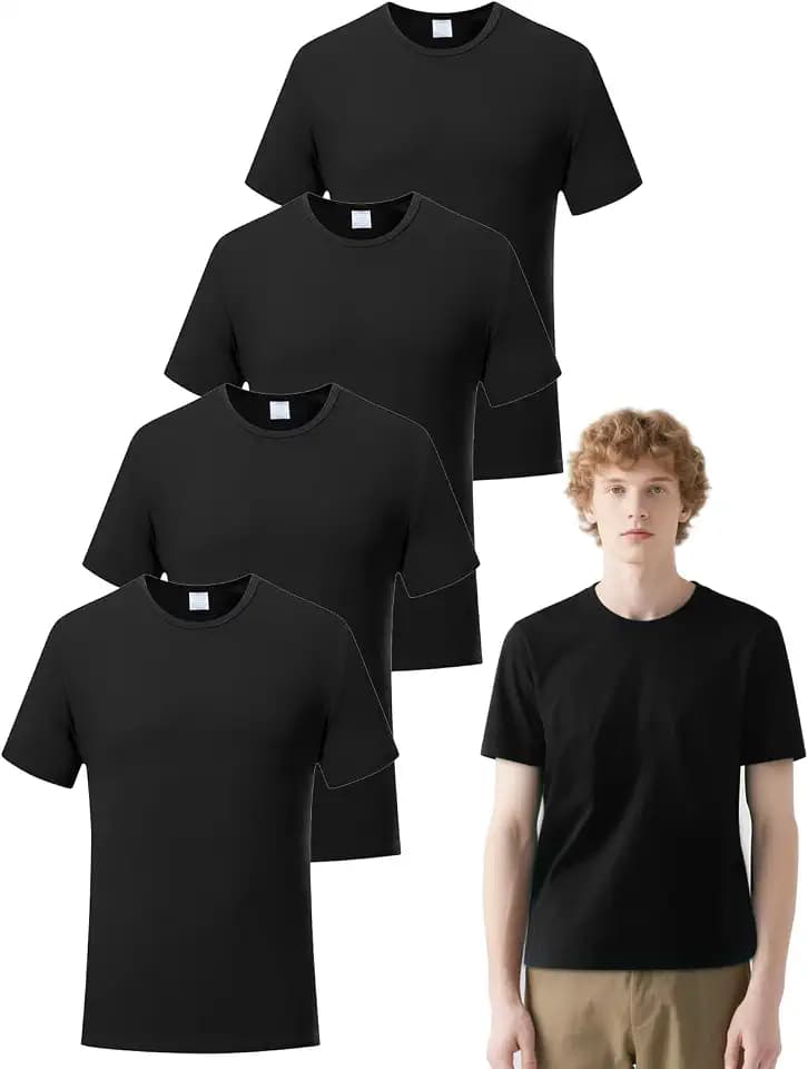 OKBA 5 PCS Black t Shirts Available for Men and Women Adult Round Neck Polyester Blank Tshirts Short Sleeve