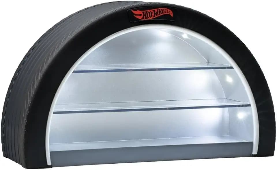 Paladone Hot Wheels Vitrine Light – Offiziell lizenziertes Mattel Merchandise, beleuchteter Koffer für 8 Autos, Radförmige Wand Moutable oder freistehend, Geschenk für Sammler