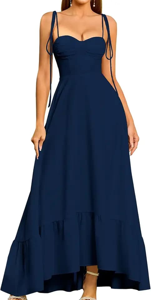 GLNEGE Women Summer Corset Wedding Guest Maxi Flowy A Line Milkmaid Dress