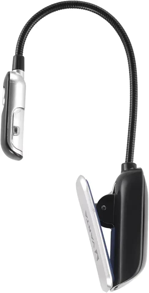 VARTA Leselampe LED inkl. 2x CR2032 Batterien, Book Light, Klemmlampe, Leselicht für Buch, Tastatur, Tischleuchte für Notenständer