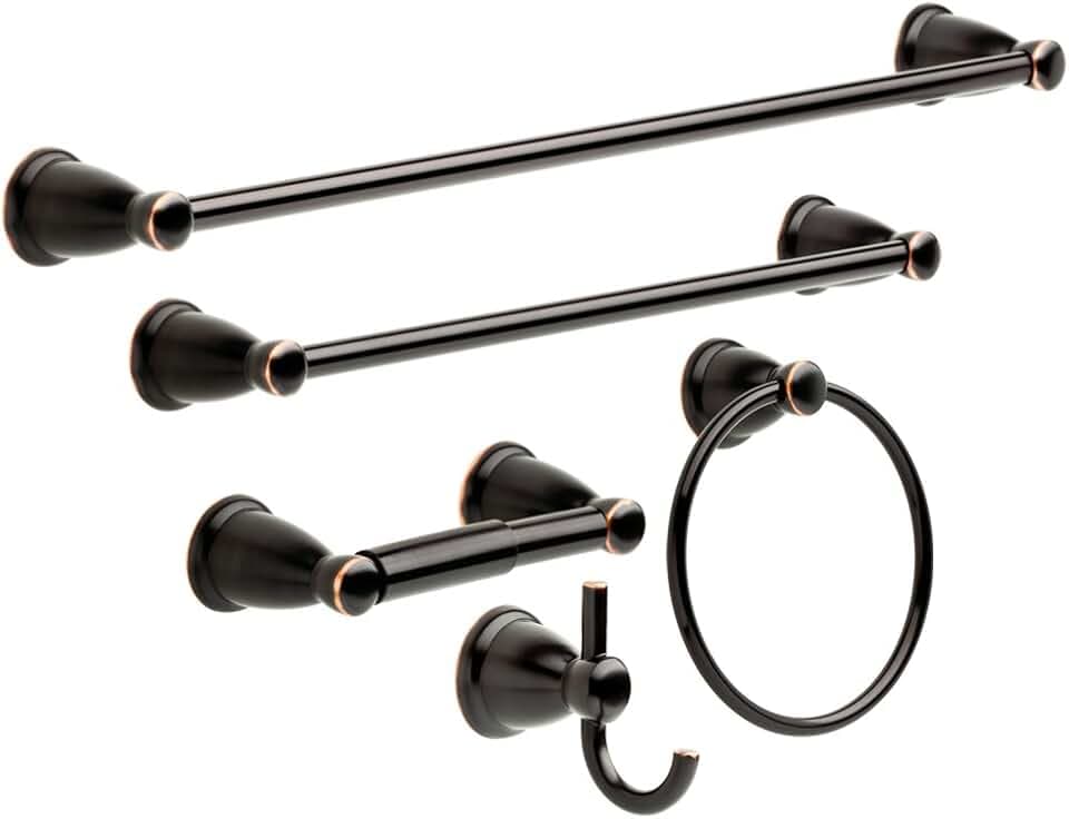 Franklin Brass 5-Piece Oil Rubbed Bronze Bathroom Set (2) Towel Racks, Ring, Toilet Paper Holder, Hook | Kinla Bath Accessories