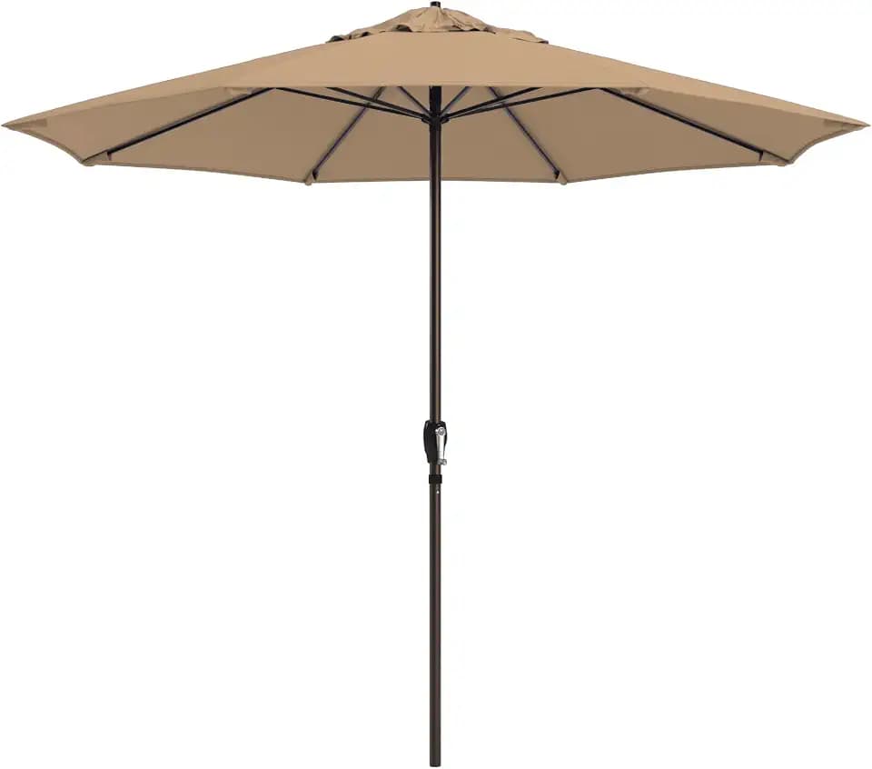 California Umbrella 8-Year Protection 9 Ft Outdoor Patio Umbrella, Solstice Fade-Resistant Fabric, Auto-Tilt, Heavy Duty Aluminum Frame, 8 Reinforced Ribs for Pool or Deck, Bronze Pole