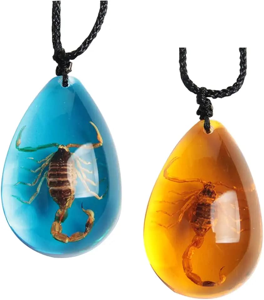 Acxico 2 pcs Insect Stone Natural Scorpions Inclusion Genuine Amber Baltic Pendant Necklace
