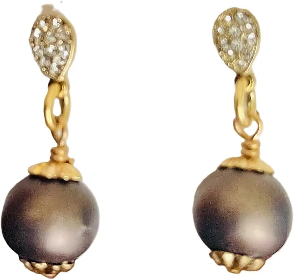 Cotton Pearl Smokey Great drop earrings with crystal pave teardrops John Wind Maximal Art