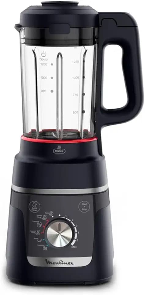 Moulinex Blendforce Cook, Standmixer mit Kochen, heiße und kalte Rezepte, 5 automatische Programme, 6 Geschwindigkeiten + Pulse, Black Night, LM5768F0