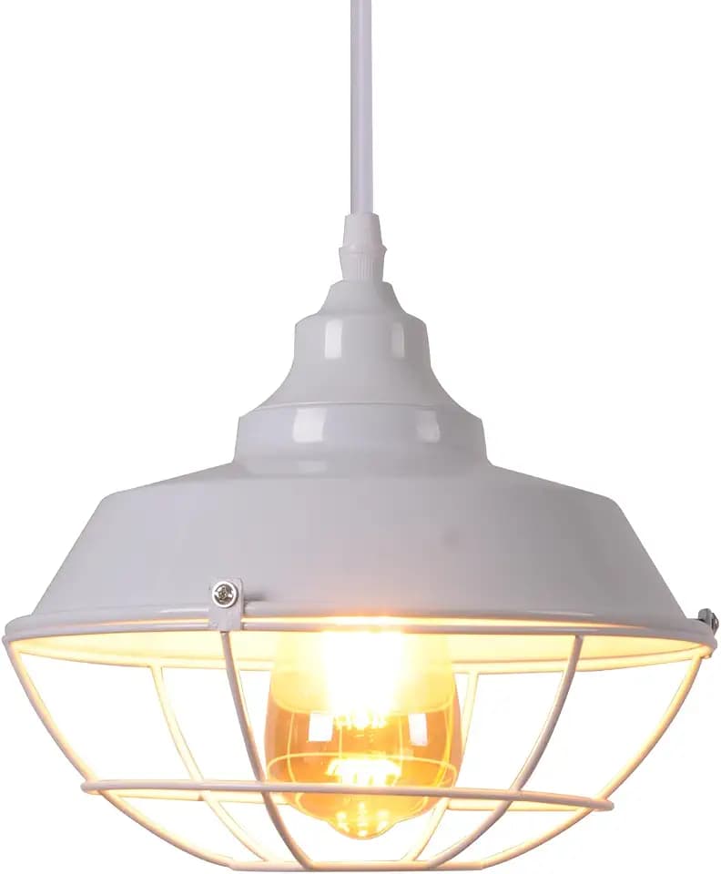 E27 Innenbeleuchtung Pendant Weiß industrielle Hängelampe Käfig Deckenleuchte Hängeleuchten Anhänger Lampe Käfigleuchte Leuchte (ohne Glühbirne)