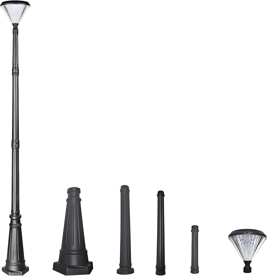 TIERONE 7.2FT LED Post Solar Light Dusk to Dawn Landscape Pathway 1-Head Pole Light IP65 Waterproof 3000K Warm White Outdoor Street Lights for Lawn Patio Yard Pathway Garden