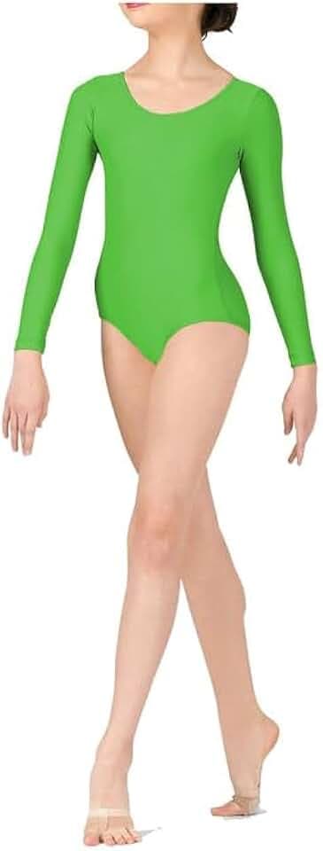 Girls Long Sleeve Leotard - Shiny Nylon – Comfortable Fit – Performance Wear - Dance Class Essential - Ballet Gymnastics, Dance, School, Sportswear