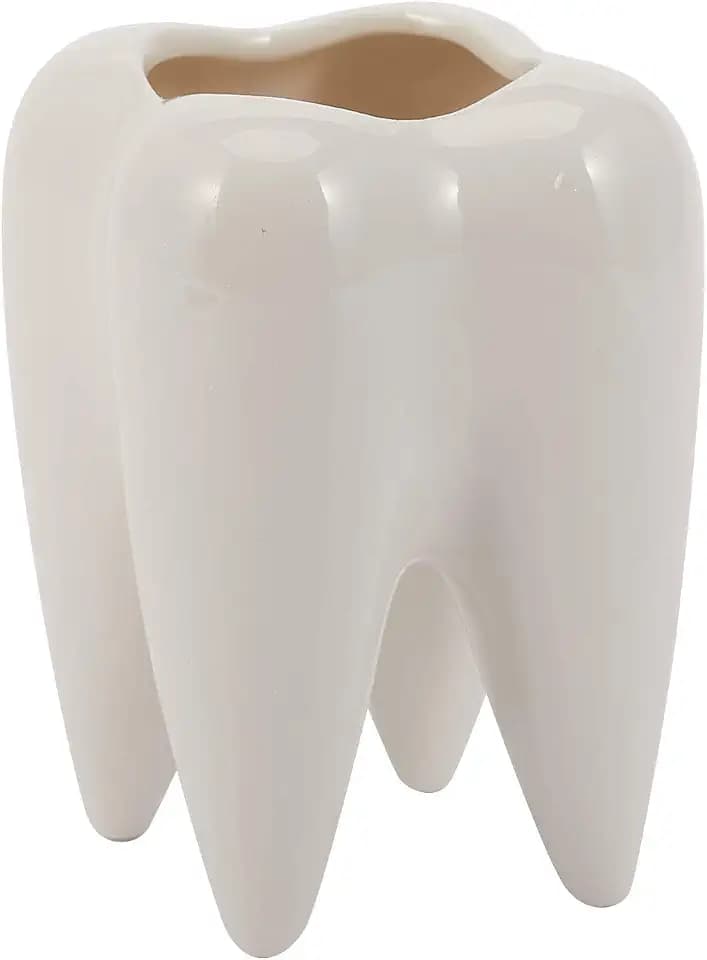 Zahnform Weiß Keramik Blumentopf Modernes Design Pflanzer Zähne Modell Mini Desktop Topf Geschenk (ohne Pflanzen)