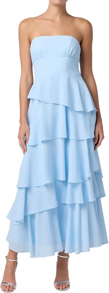 Lulus Jovie Strapless Tiered Ruffle Midi Dress