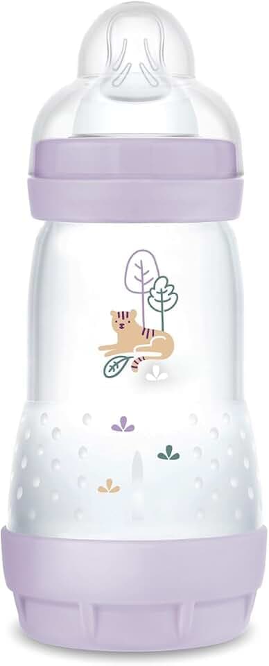 MAM Easy Start Babyflasche für Babys von 2-4 Monaten, 260 ml mit Sauger Fluss 2 für 2+ Monate aus SkinSoft Silikon, bio-zirkulär, lila