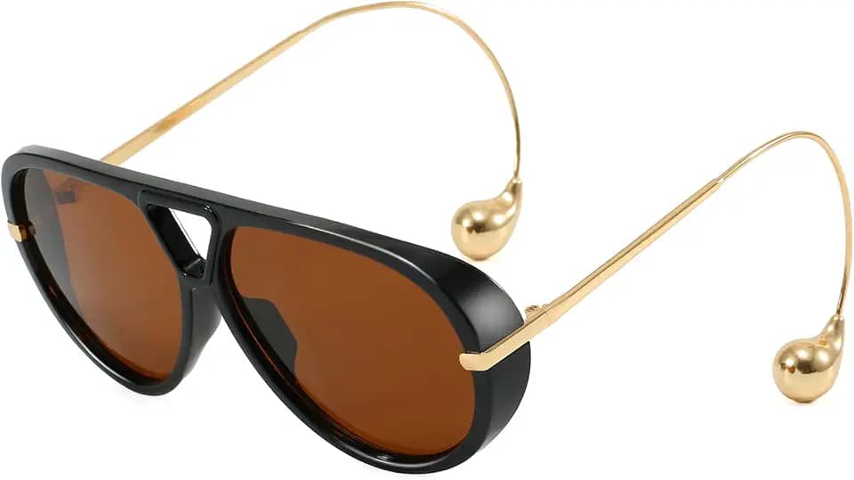 Breaksun Women's Oversized Aviator Sunglasses Retro Trendy Shield Sun Glasses Big Orange lens Vintage Shades