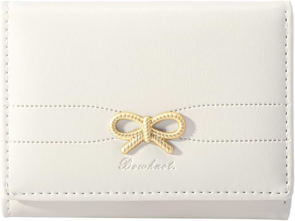 Sunwel Fashion Cute Coquette Bow Small Wallet for Women Girls(CREAM)