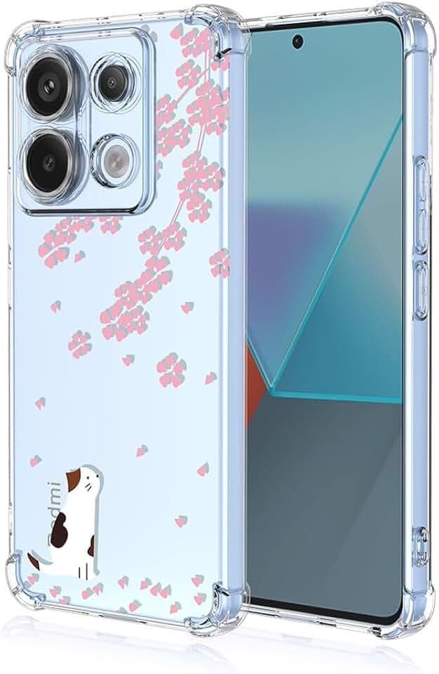 SEAHAI Hülle für Xiaomi Redmi Note 13 Pro 5G / Xiaomi Poco X6 5G, Bunte Schön Blumen Ultra Dünn Transparent Handyhülle Weich Silikon TPU Bumper Stoßfest Case Schutzhülle - Sakura-Katze