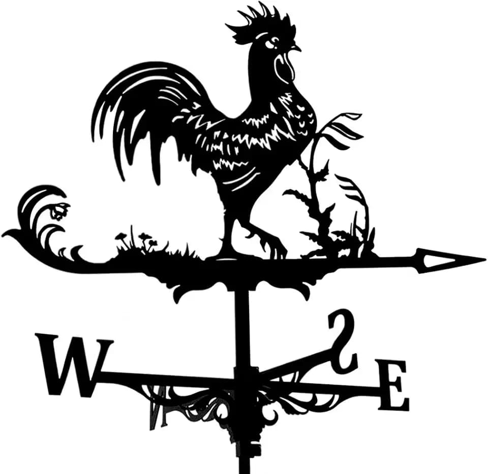 Fenteer Metal Rooster Weathervane, Roof Mount Outdoor Chicken Weather Vane for Garden Garden, Shed, Yard and Patio Decor