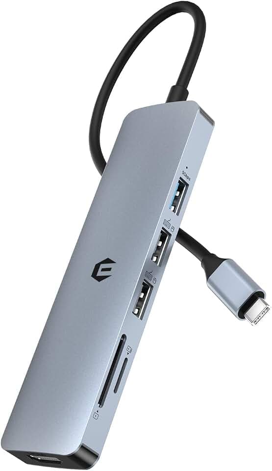 USB C HUB, 6 in 1 USB C Adapter with USB 3.0, 4K HDMI, Dual USB 2.0, SD/TF Card Reader, Docking Station Ideal for Mac Pro/Air and Other Type C Devices