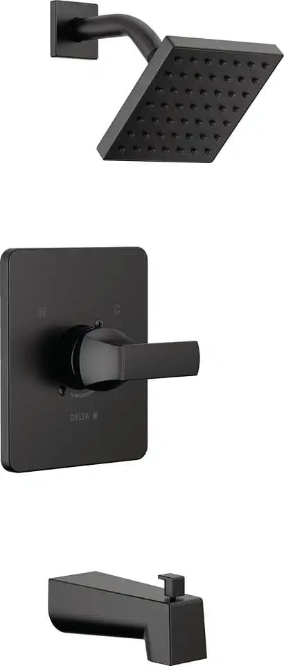 Delta Faucet Velum 14 Series Single-Function Black Tub and Shower Faucet Set, Valve Trim Kit, Shower Handle, Delta Shower Trim Kit, Shower Set, Matte Black T14437-BL (Valve Not Included)