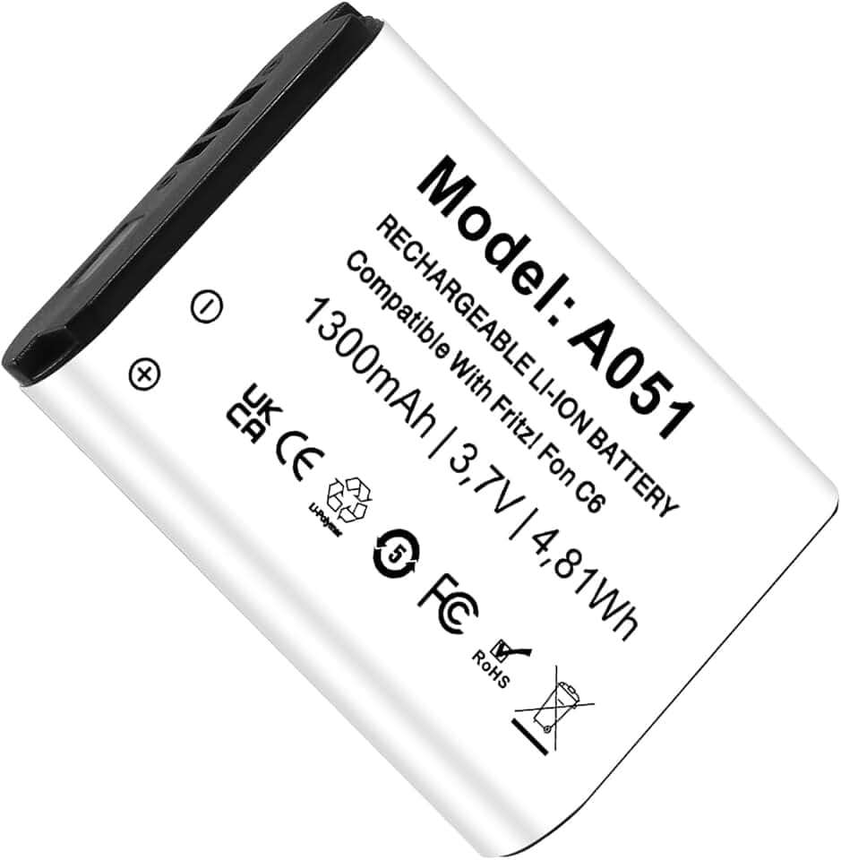Akku für AVM Fritz!Fon C6 Telekom A051 1300mAh Li-Ion Akku Kompatibel mit Fon C6 (1 Stück)