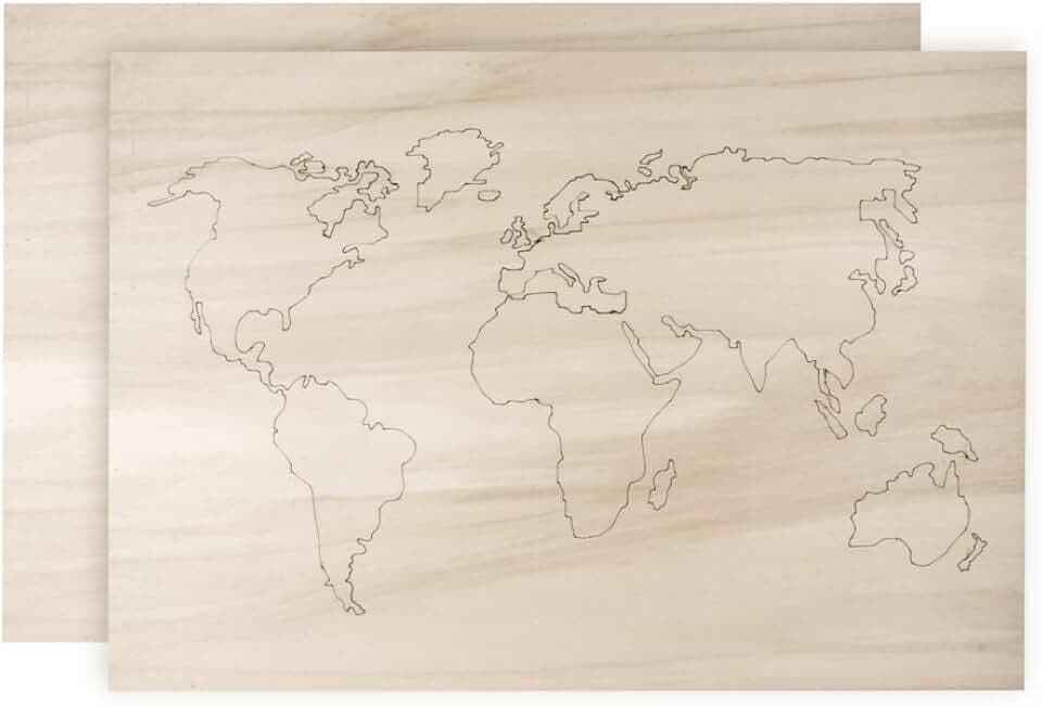 Rayher Weltkarte Holz, 42 x 29,7 x 0,4 cm, Sperrholz, FSC zertifiziert, Weltkarte für die Wand, einzelne Länder gelasert zum Herauslösen, 62810000, Braun
