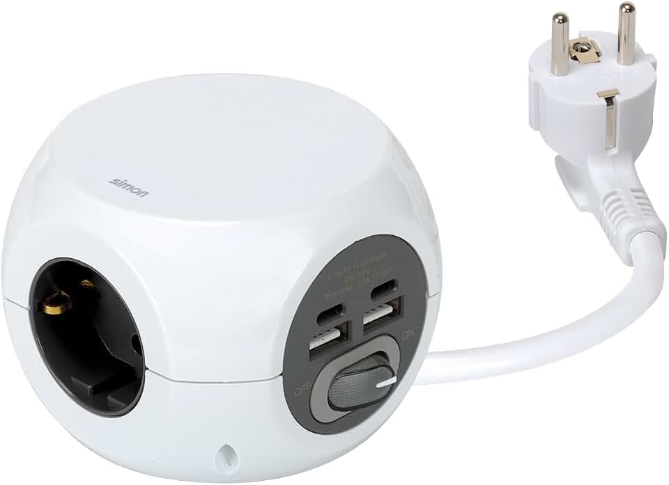 Simon COMBIBALL Steckdosenleiste, 3 Schuko + 4 USB, Weiß