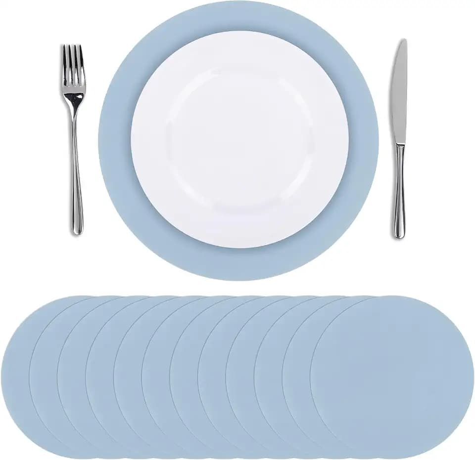 SHACOS 100 PCS 13" Round Paper Placemats Disposable Place Mats Dusty Blue